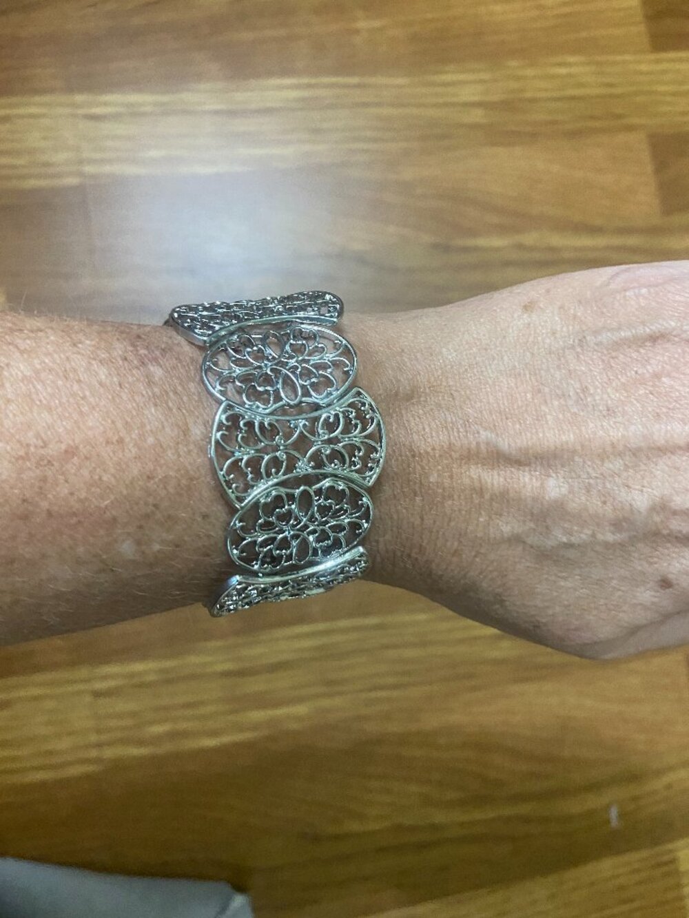 Silver wide bracelet. Stretchy. - Picture 2 of 3